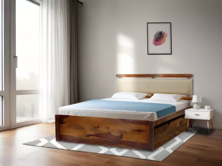 Belle Solid Wood Queen Size Double Bed with Storage